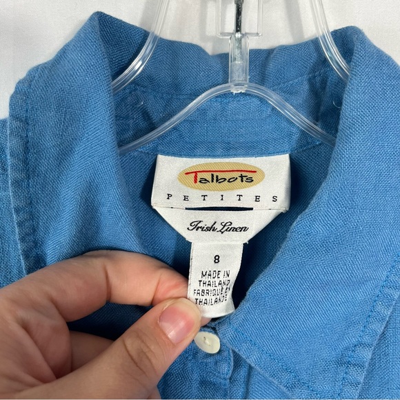 Talbots Petite Blue 100% Irish Linen Long Sleeve Lightweight Button Down Top 8 - Picture 2 of 4